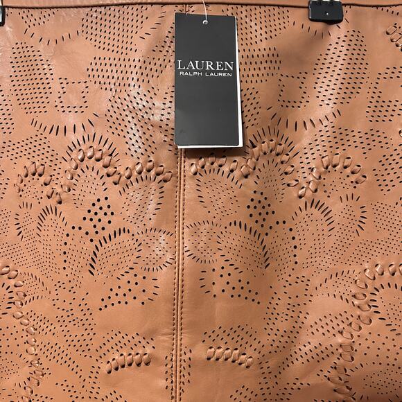 NEW Lauren Ralph Lauren Black Label Tooled Leather Pencil Skirt Sz 10 Brown Luxe - Picture 3 of 13